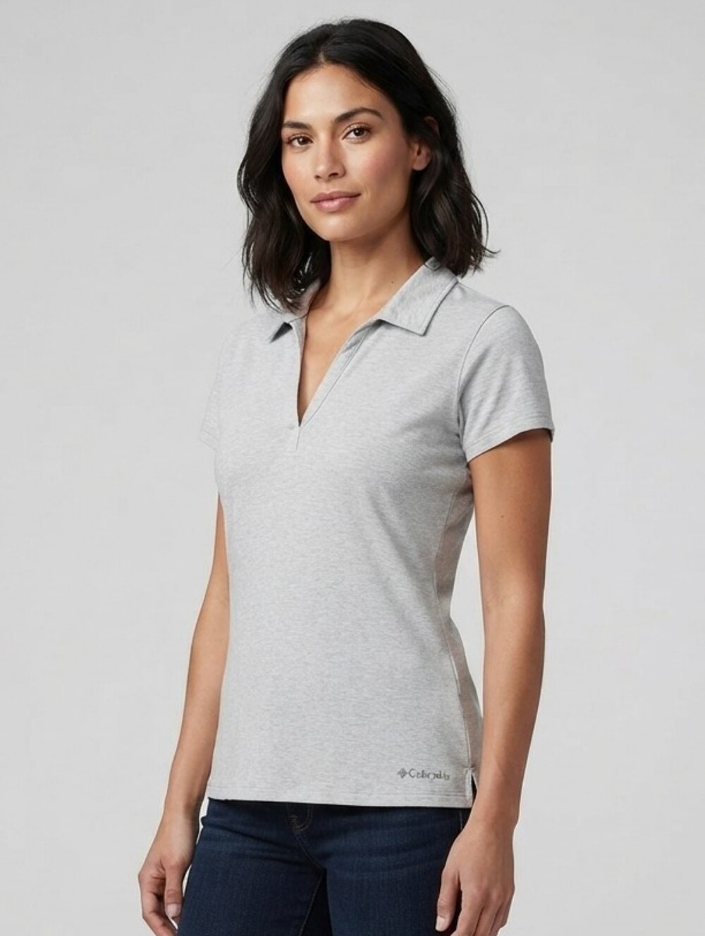 Columbia Women's Light Gray Short Sleeve Polo V-Neck Top Size Small EUC